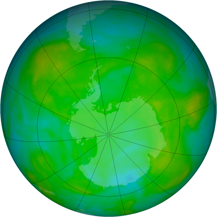 Antarctic ozone map for 24 December 1989
